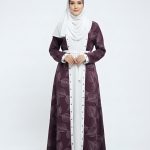 Elegant Leaf Motif Front - Open Abaya | 4-Piece Set
