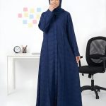 Modern Blue Striped Texture Abaya – Coat Style | Free Flower