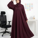 Designer Style Maroon Abaya with Embroidery – Full Set + Free Gift