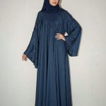 Luxury Petrol Blue Gathered Gown Abaya – Embroidered | Free Flower