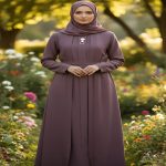 Decent Purple Abaya with Pleats & Gold Pendant – Full Set + Free Gift